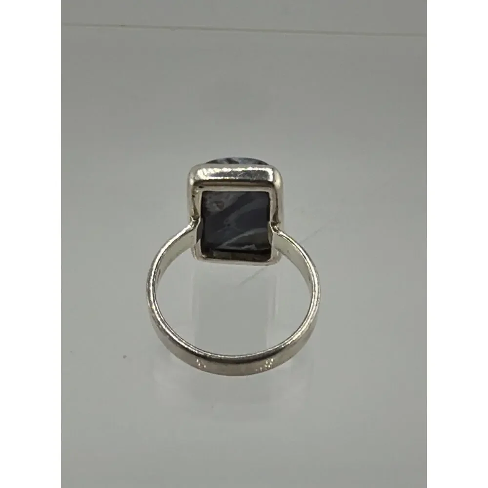 Rectangular Blue Pietersite Sterling Silver Ring Artisan Jewelry 8.5